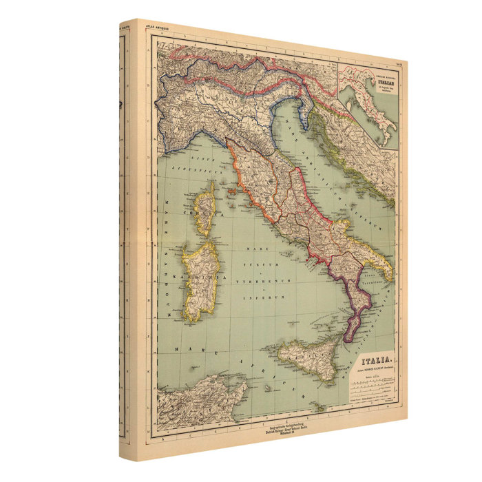 Maturi Vintage Italy Map By Wrapped Canvas Graphic Art Uk